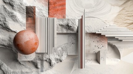 Wall Mural - A modern graphic design featuring layered textures and 3D effects, providing depth and dimension to the visual elements against a subtle background.