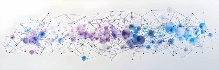 Wall Mural - white background, blue and purple dots connected.