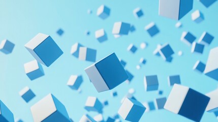 Poster - Abstract Blue Cubes Floating in Light Blue Background