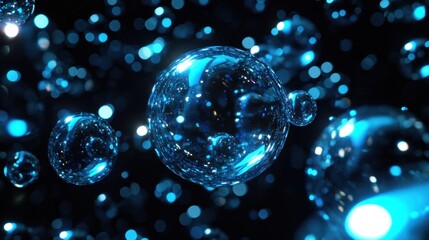 Wall Mural - Abstract Blue Spheres in Dark Background