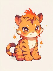 Canvas Print - Cute Tiger Cub with Flames