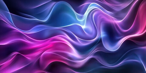 Abstract wavy pattern with vibrant purple, blue, and pink colors, creating a smooth, fluid texture that resembles silk or waves, giving a sense of movement and energy.