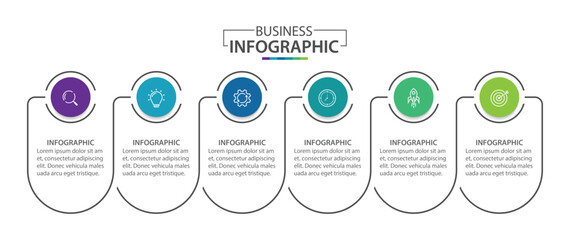 Wall Mural - business infographic template. 6 step timeline journey.
