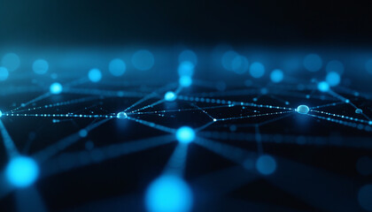 Wall Mural - illuminated network grid with flowing data: an illuminated network grid with flowing data, represent