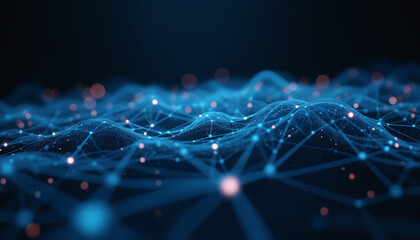 Wall Mural - blue digital mesh network with interconnected nodes: a blue digital mesh network with interconnected