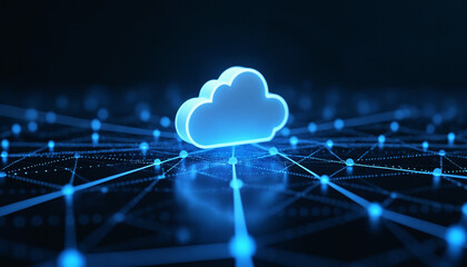 Wall Mural - cloud icon with network connectivity: a cloud icon linked within a digital network, representing clo