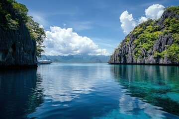 Coron El Nido Palawan Philippines Tropical Paradise Clear Blue Waters and Limestone Cliffs south east asia landscape , ai