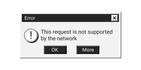Old error notification in black style. Retro warning window message. Problem with connection.