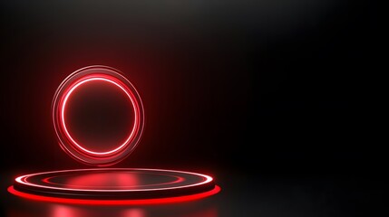 
Technology red circle light stage on black background