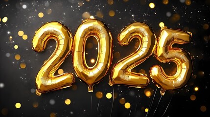 Wall Mural - Celebratory 2025 Gold Balloon Arrangement with Glittery Background for New Year's Event