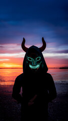 halloween nature silhouette face sunset carnival horn