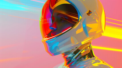 3D astronaut illustration with rainbow colorful gradient bold neon lights and flow vibrant colors in futuristic cyberpunk style with glossy texture for digital cool background