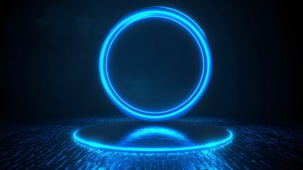 Technology blue circle light stage on black background