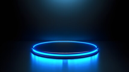 Poster - Technology blue circle light stage on black background