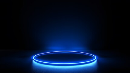 Poster - Technology blue circle light stage on black background