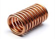 © Four888 - A close-up shot of a tightly wound copper coil spring, showcasing its intricate spiral design and textured metallic surface, isolated on a white background.