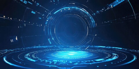 Wall Mural - Abstract Blue Digital Interface with Glowing Circles