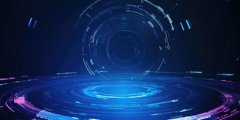 Wall Mural - Abstract Digital Interface with Blue and Purple Glowing Lines