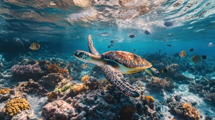 Sea Turtle in Coral Reef