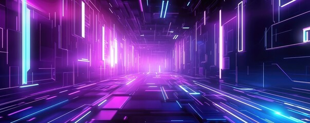 Wall Mural - abstract neon corridor with purple and blue lights