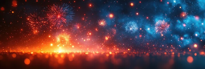 Wall Mural - Red and Blue Fireworks Display Against a Dark Sky