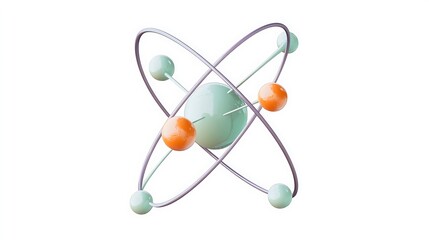 Colorful Atomic Structure with Split Atom and Electrons in Mint Green and Lavender on White Background