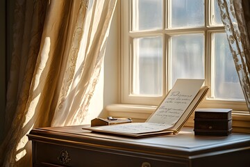 Wall Mural - Sunlight Through Window Illuminates Vintage Book