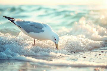 Poster - Seagull Searching for Food in the Surf