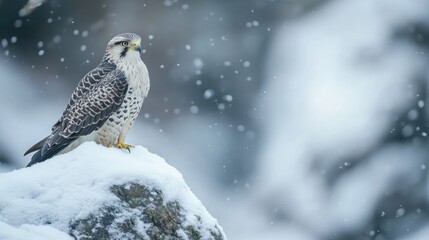 Canvas Print - A Gyrfalcon Perched on a Snowy Rock