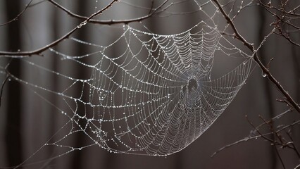 a spider web with water droplets on it