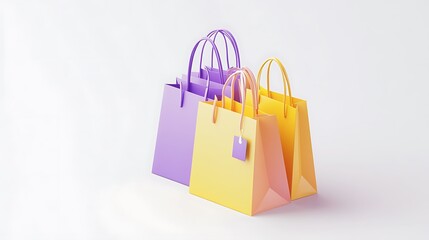 Colorful 3D Shopping Bags with Price Tags on White Background in Isometric View