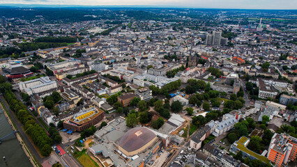 Aerial view of the downtown of the city Bonn on a cloudy day on a summer in Germany.
