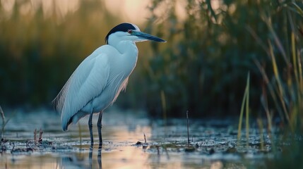 Wall Mural - White-faced Heron in the Marsh