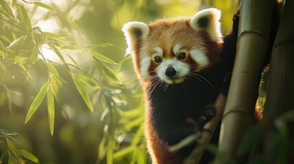 Wall Mural - Red Panda in Bamboo Forest