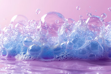 Aufkleber - A multiply background of translucent, overlapping bubbles in shades of blue and purple, creating a sense of depth and motion, isolated on a pastel lavender background,