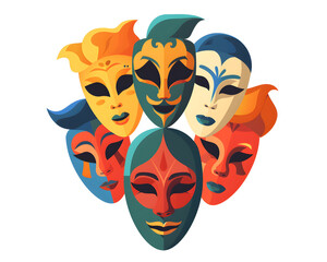 Carnival of Faces: A vibrant and whimsical collection of carnival masks, each with its own unique personality and design. The masks are arranged in a circle, creating a sense of mystery and intrigue. 