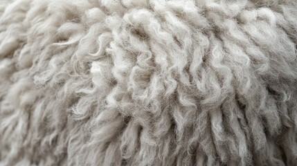 A close-up of a sheep's wool, isolated on a solid grey background, showing its intricate texture.