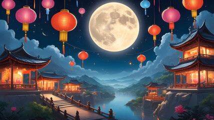 Wall Mural - air balloon in the night, ai generated