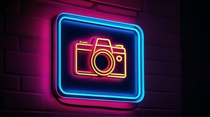 Wall Mural - neon sign featuring camera logo customizable color fonts ideal wall decoration cover designs