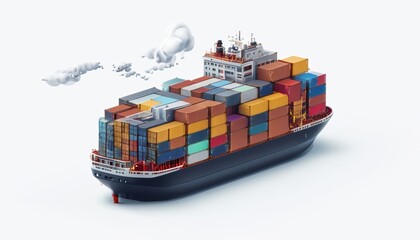 Wall Mural - A large container cargo ship isolated on the ocean, showcasing international trade and maritime transportation.