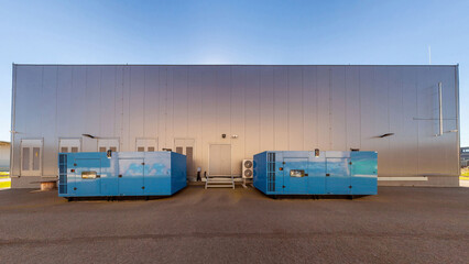 Network servers in a data center. Tier III carrier neutral data center. Power generators.