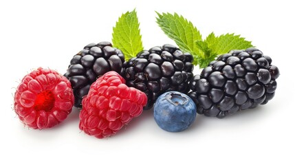 Wall Mural - Fresh Berries on White Background