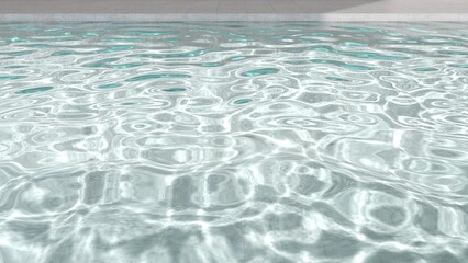 Spa pool with caustics light. A close-up image of ripples bright clear water in the stone pool, with light shines trough water make it clear and bright. 3D illustration.