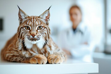 Poster - A Lynx with Large Ears Rests on a White Surface