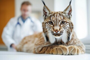 Poster - A Close-Up Portrait of a Lynx in a Veterinarian's Office