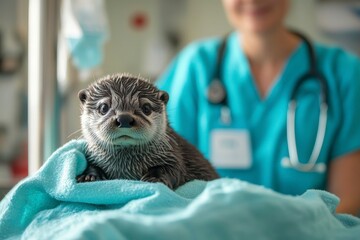 Poster - A Baby Otter Undergoing Medical Treatment at a Veterinary Clinic