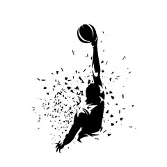 Wall Mural - Basketball player shooting ball, abstract isolated vector silhouette. Basketball logo