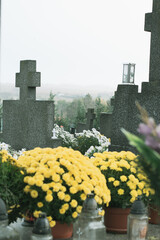 Wall Mural - All saints day, tombstones in the cemetery