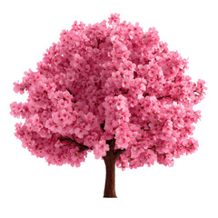 A vibrant pink tree in full bloom, symbolizing spring's beauty and nature's renewal, perfect for serene and cheerful designs.