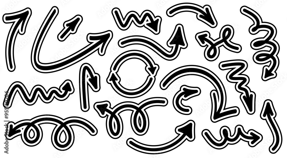 Vector illustration of a collection of dynamic curved and wavy black ...